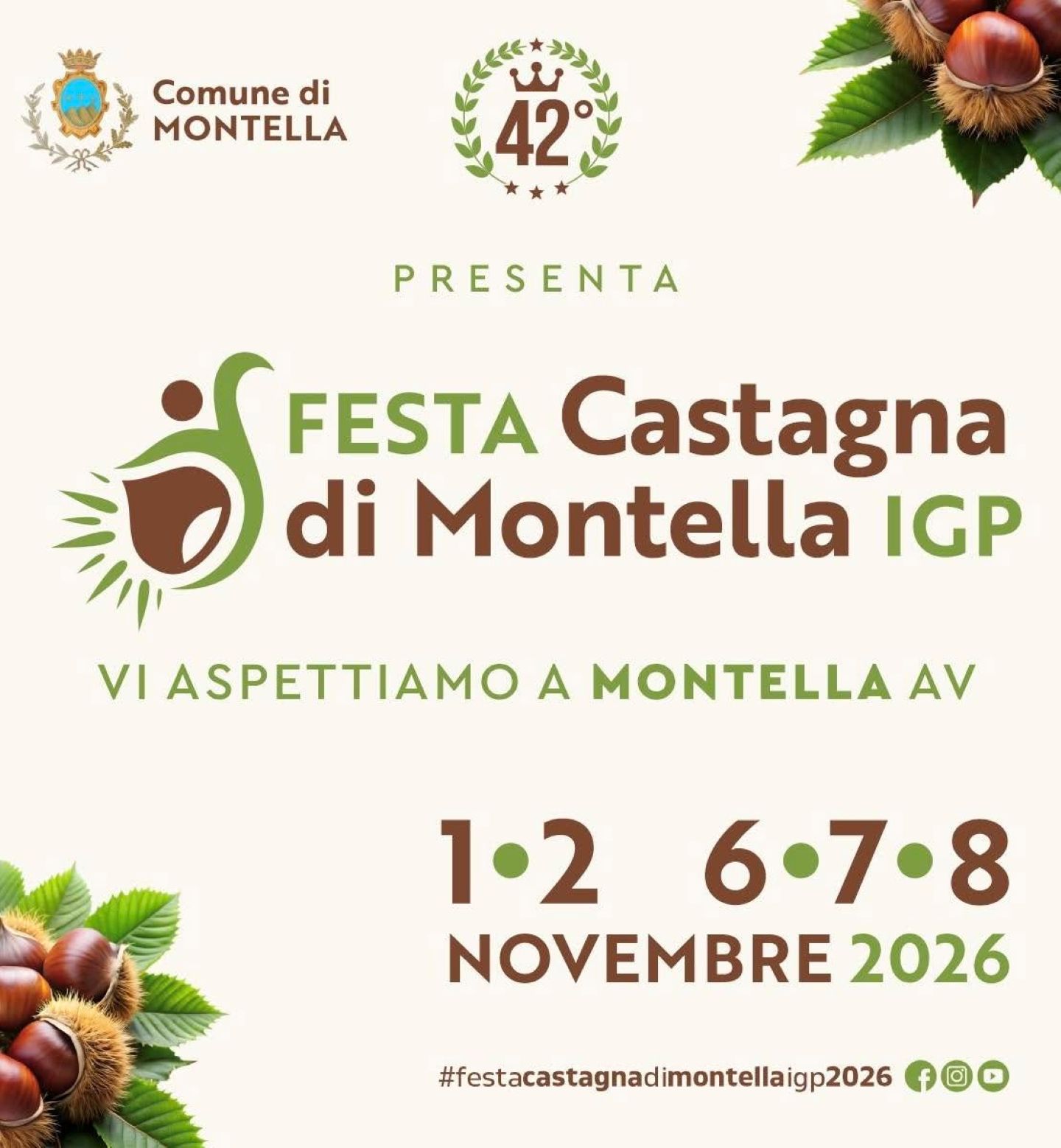 Locandina della 42ª Festa della Castagna di Montella IGP, 1-2 e 6-8 novembre 2026