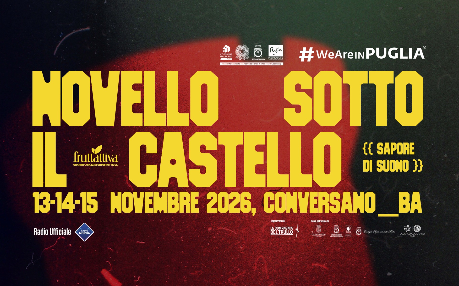 Locandina di Novello sotto il Castello 2026 – Sapore di Suono, Conversano, 13-15 novembre